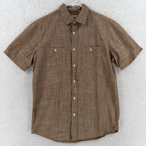Holton Shirt Mens Small Brown Solid Short Sleeve Button Front Casual Lightweight